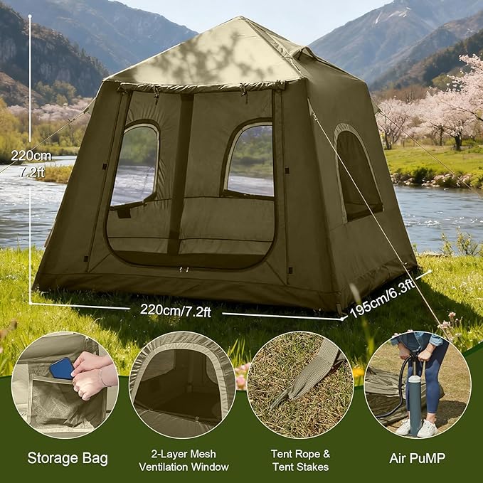Inflatable Tents for CampingEasy Blow Up Tent with Hand Pump4 Seasons Waterproof Air Inflatable Camping Tent House for Family Weekend Camping