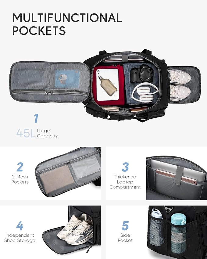 Tactical Gym Bag for Men Women Carry On Luggage 22x14x9 Airline Approved 3 in 1 Travel Duffle Bag with Shoe Compartment for Weekender Overnight Range Workout