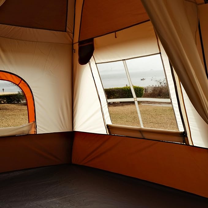 KTT Large Tent 6-8-10-12 PersonFamily Cabin Tents2 Rooms2 Doors and 4 Windows with MeshStraight WallWaterproofDouble LayerBig Tents for OutdoorPicnicCampingFamily Gathering