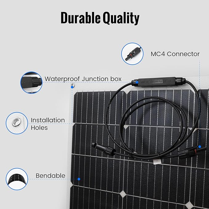 100W 12V Flexible Solar Panel High Efficiency PERC Monocrystalline Solar Panel Ultra-Thin Lightweight 4.19lbs IP67 Waterproof for RV Boat Camping Home Roof Balcony-White-2pack