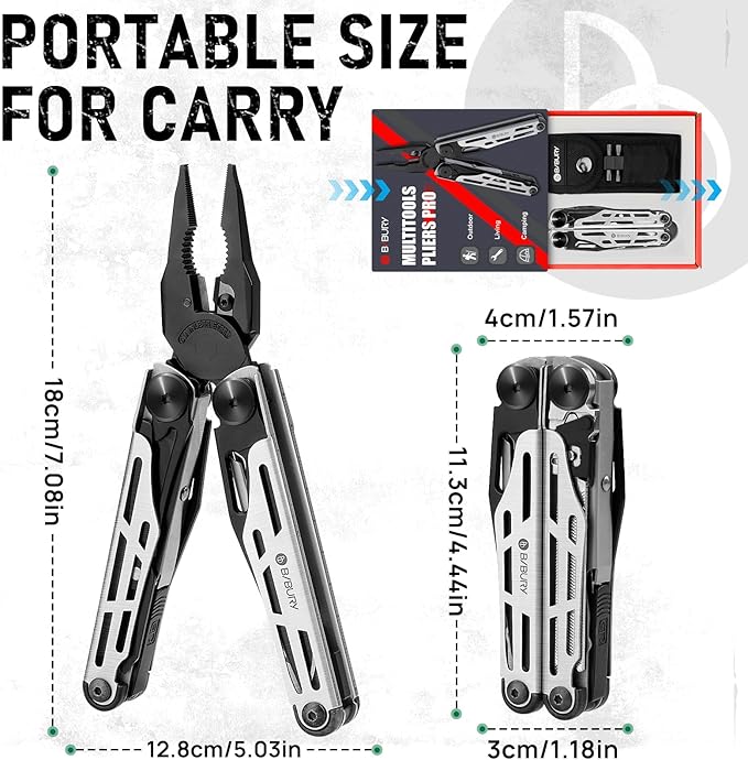 BIBURY Multitool Pliers Pro BI2045 Foldable Multitools with Replaceable Wire Cutters and Saw Stainless Steel Multi Tool w/Upgraded Scissors and Screwdriver Set Ideal for Camping Hiking Survival