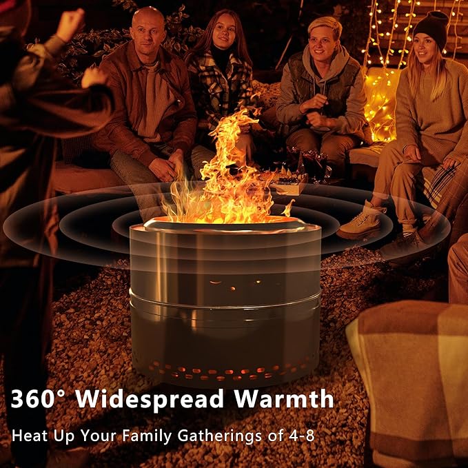 Smokeless Firepit Bonfire 20 Outside Wood Burning Metal Stove Stainless Steel Fire Pit with Carry Bag Portable Camping Propane Patio Backyard Easy Setup &amp Cleaning (Black)