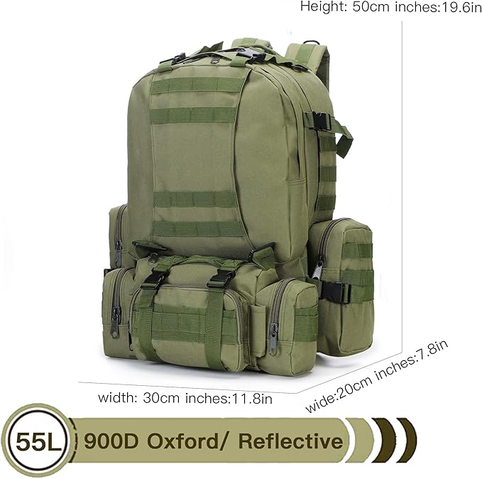 Military Tactical Backpack 45+10L Army 3 Day Assault Pack Molle Camping Hiking Rucksack Traveling Daypack