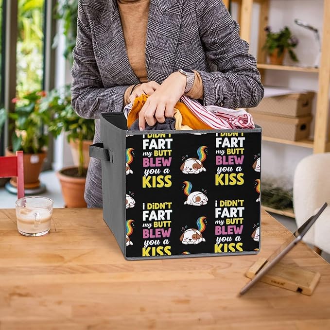 Collapsible Fabric Storage Bins with Handles I Didn'T Fart My Butt Funny Dog Versatile Foldable Cube for Organizing Kids' Toys Games Perfect for Playroom &amp Nursery