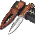Fixed Blade Hunting Knife 10.6 Full Tang Survival Knife with 9Cr15MoV Steel Blade Heavy Duty Outdoor Knife with Window Breaker Non-Slip Extended Tang Leather Sheath for Survival Camping Hiking