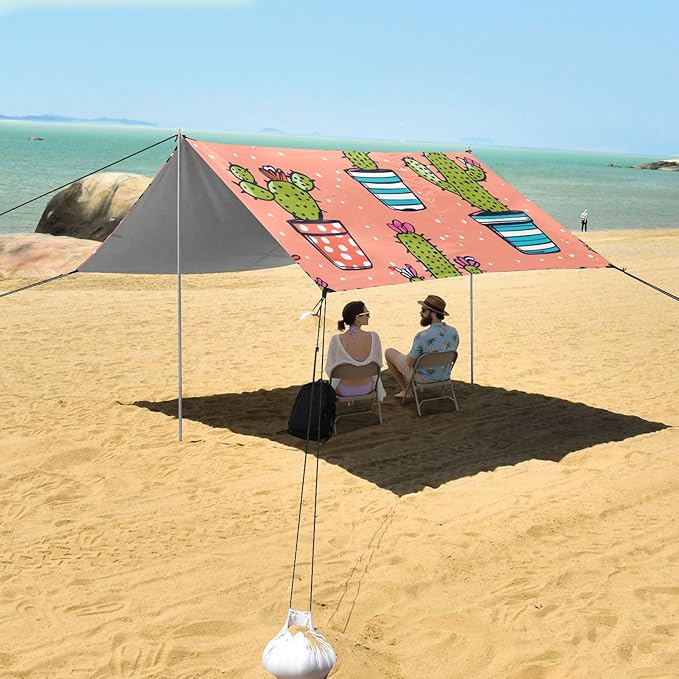 ALAZA Cute Cactus on A Summer Beach Tent Sun Shelter Portable Canopy Sunshade for Outdoor Camping Picnics Backyard Fun 10x9 ft