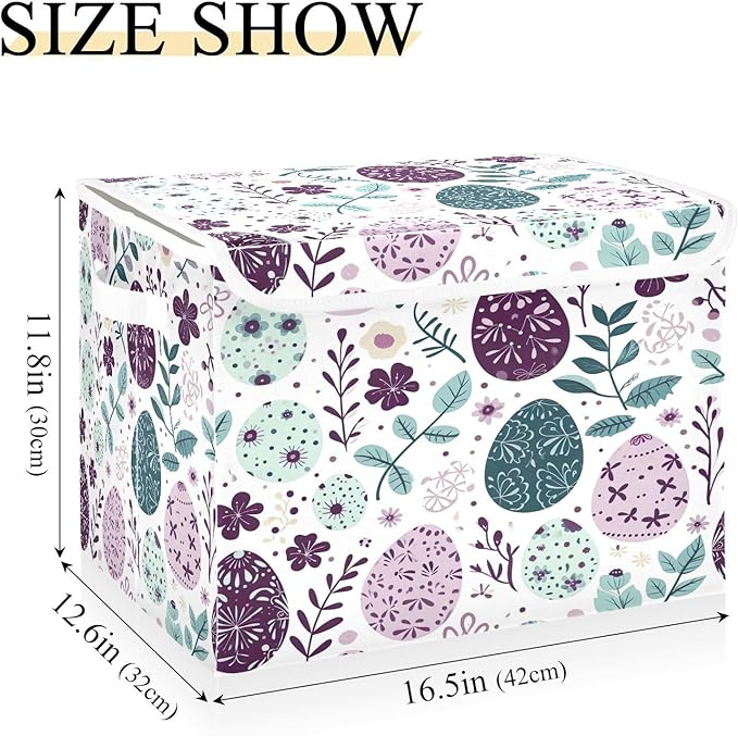 Christmas Storage Baskets with Lids Violet Eggs Collapsible Bins Stackable Fabric Linen Baskets Closet Organizer Container 16.5x12.6x11.8