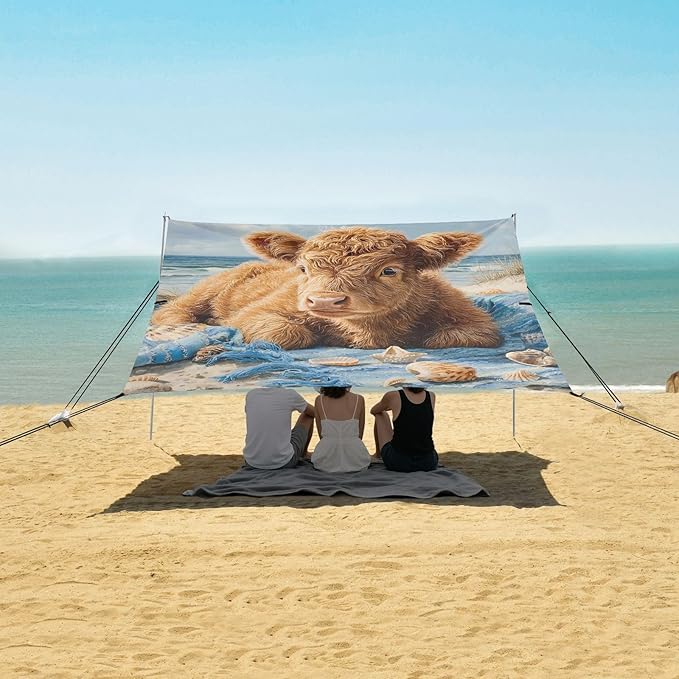 ALAZA Highland Cow Beach Beach Tent Sun Shelter Portable Canopy Sunshade for Outdoor Camping Picnics Backyard Fun 10x9 ft