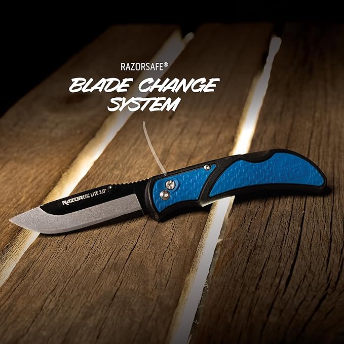OUTDOOR EDGE 3.0 RazorLite EDC Knife (Blue) - Replaceable Blade Knife with Pocket Clip Lightweight Everyday Carry Utility Knife for Hunting Camping &amp Survival – Includes 4 Stainless Steel Drop-