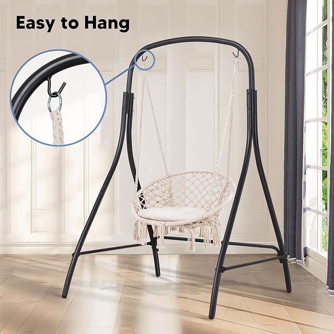 SUNCREAT Indoor Hammock Swing Chair with Stand Hanging Chair Outdoor with Stand 400 lbs Capacity Beige