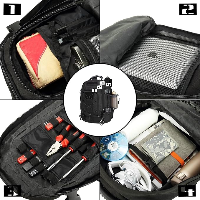 Large Military Bug Out Bag 3 Day Pack Expandable Backpack Army Daypack for Outdoor Hiking Hunting (Black)