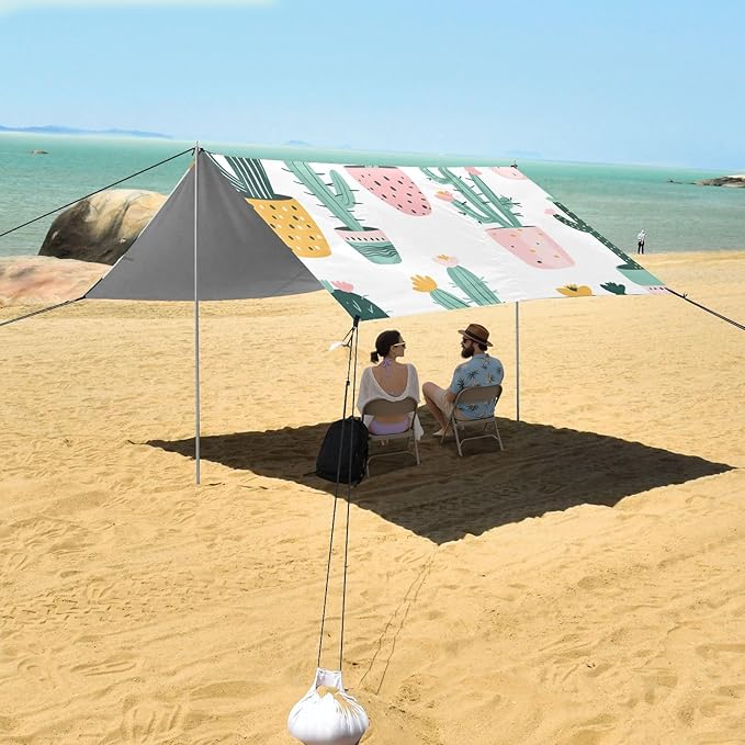 ALAZA Different Cactus Beach Tent Sun Shelter Portable Canopy Sunshade for Outdoor Camping Picnics Backyard Fun 10x9 ft