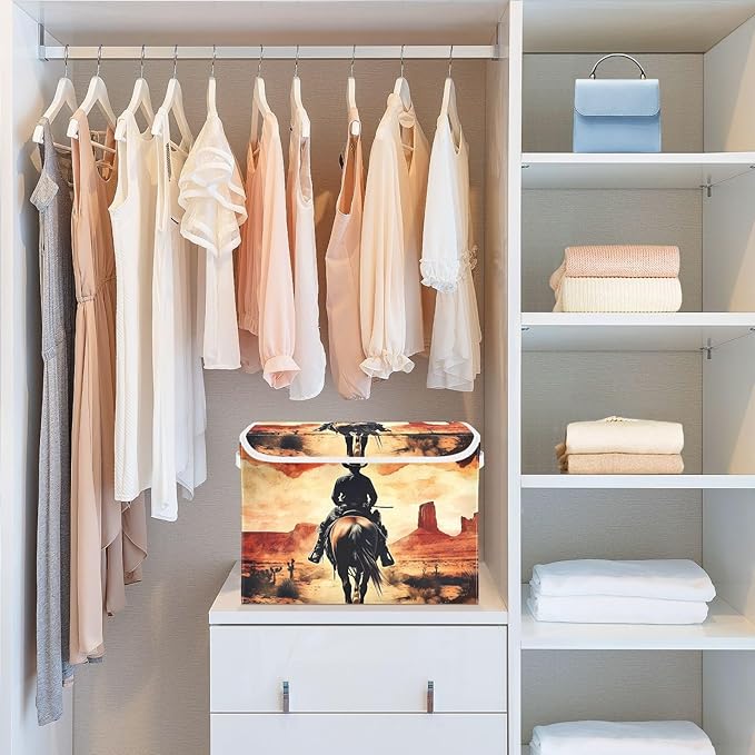 Desert Cowboy Horse Storage Bins with Lids Foldable Storage Boxes Cube Closet Storage Baskets Container Organizers for Home Bedroom Office