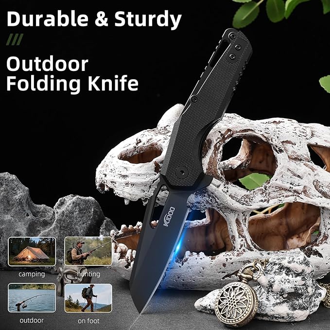 KIDOO Folding Pocket Knife 2.83 5CR15 Stainless Steel Blade G10Handle with Clip - EDC Knife for Hunting Camping Hiking Tactical Survival Present for Men Dad Women (Drop Point)