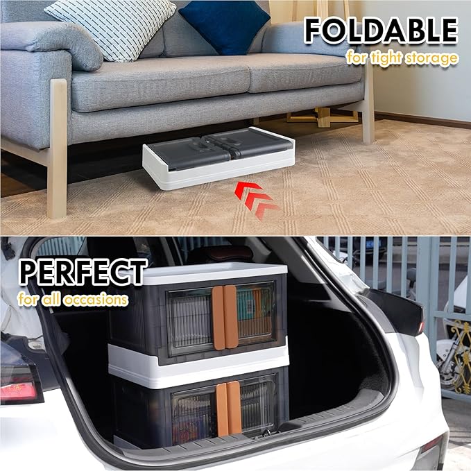 AJP Distributors 3 Pack of 8.5 GAL Stackable Storage Bins with Lids Plastic Collapsible Totes Folding Box Storage Containers Stacking Wardrobe Closet Organizer For Home Office Clothing Books