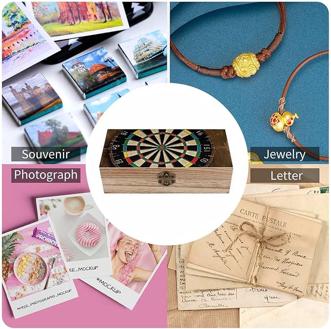 Wood Storage Box with Lid Dart Board Wooden Box Storage Box For Home Decoration Perfect for Souvenirs