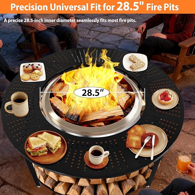48.5 Inch Universal Fire Pit Surround Tabletop for Solo Stove Yukon &amp Tiki 27.5 Outdoor Patio Stand with Firewood Storage Shelf Heavy Duty Steel 200LB Capacity
