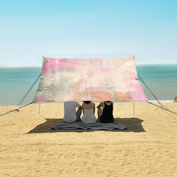 xigua Textured Pattern Beach Tent Sun Shelter with Carrying Bag - Silver Coated Oxford Fabric Beach Canopy for Beach Camping Fishing - Includes Windproof Ropes Sandbags &amp Stakes