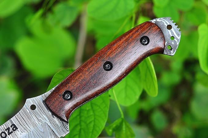 Ottoza Fixed Blade Hunting Knife with Leather Sheath and Horizontal Carry - Wood Handle - Full Tang Outdoor Survival and Camping Knife for Men 433