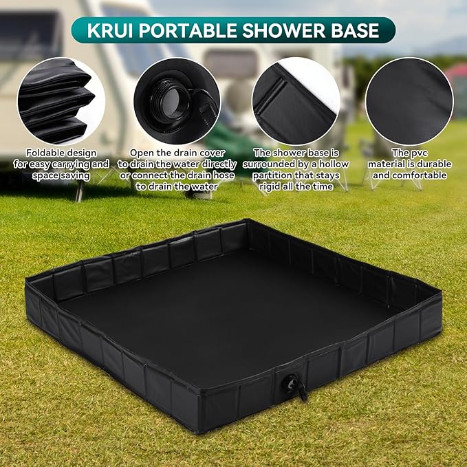 KRUI Camping Shower Base Foldable Shower Tent Awning Base with Drain Hose to Keep Feet Clean Portable Shower Pan for Indoor and Outdoor