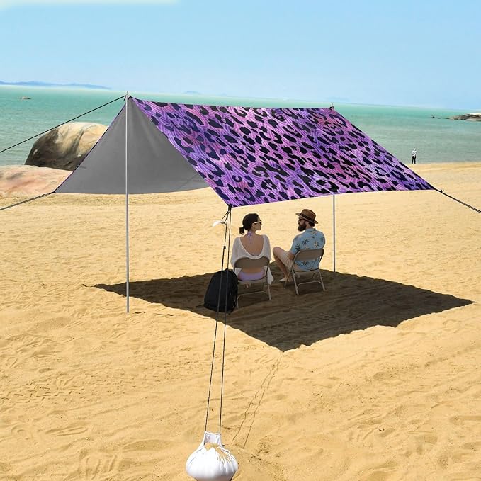 ALAZA Leopard Purple Leo Skin Beach Tent Sun Shelter Portable Canopy Sunshade for Outdoor Camping Picnics Backyard Fun 10x9 ft