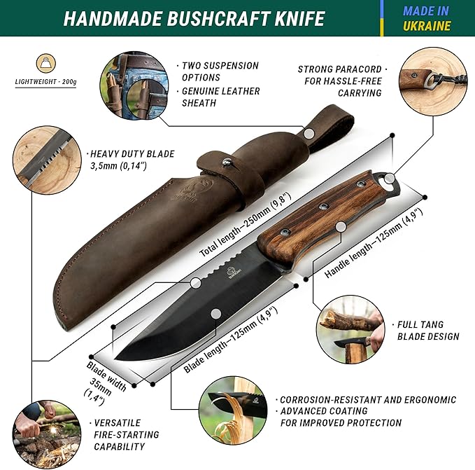 BeaverCraft BSH2 Glacier Bushcraft Knife BSH4 Dusk Bushcraft Knife Full Tang Fixed Blade Camping