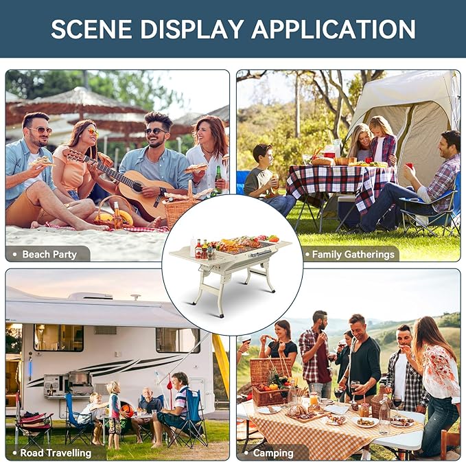 Portable Charcoal Grill Foldable Grills BBQ Grill Charcoal Small Grill for Travel Camping Outdoor Cooking Backyard Hiking Patio Garden PicnicsBeige