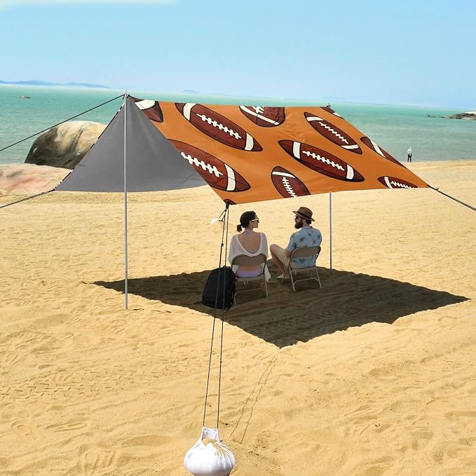xigua Rugby Beach Tent Sun Shelter with Carrying Bag - Silver Coated Oxford Fabric Beach Canopy for Beach Camping Fishing - Includes Windproof Ropes Sandbags &amp Stakes