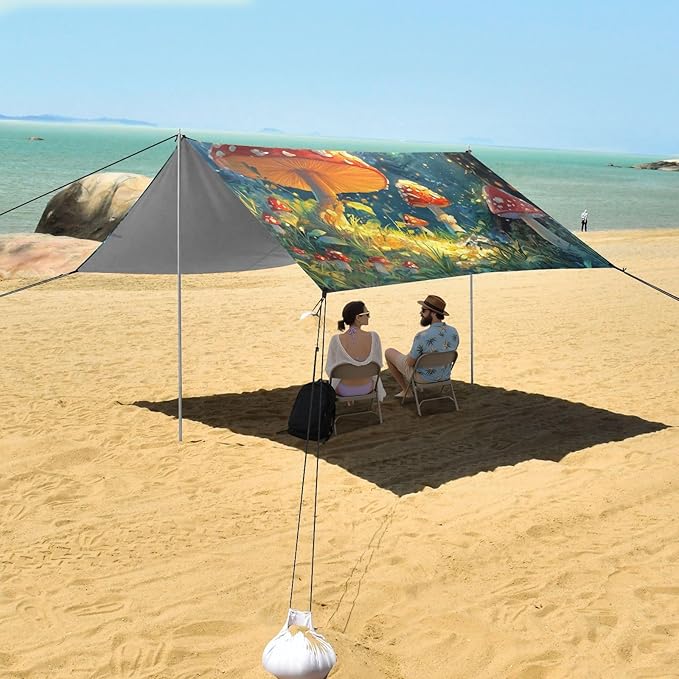 ALAZA Cute Mushroom Forest Beach Tent Sun Shelter Portable Canopy Sunshade for Outdoor Camping Picnics Backyard Fun 10x9 ft
