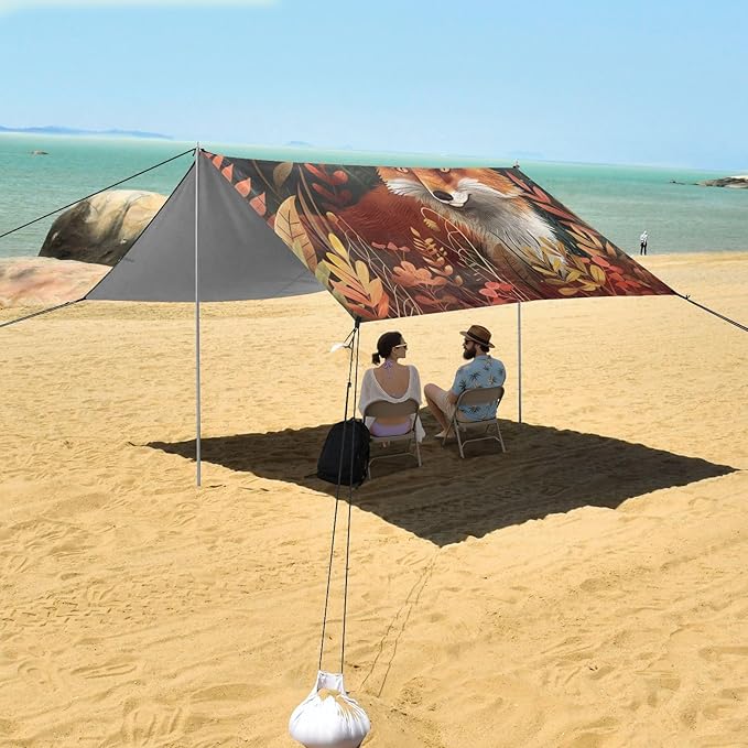 ALAZA Fox Autumn Forest Beach Tent Sun Shelter Portable Canopy Sunshade for Outdoor Camping Picnics Backyard Fun 10x9 ft