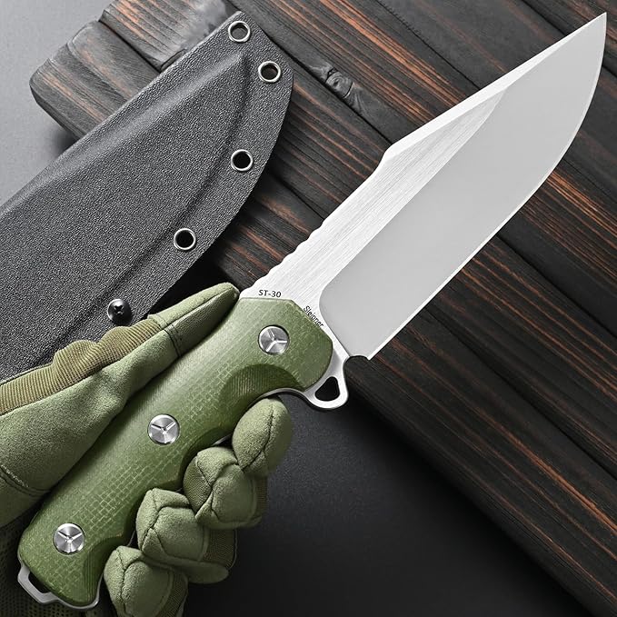 Sitivien ST30 Fixed Blade Knife Sleipner Brushed Steel Blade Micarta Handle Full Tang EDC Straight Knife for Camping Hunting Fishing(Green)
