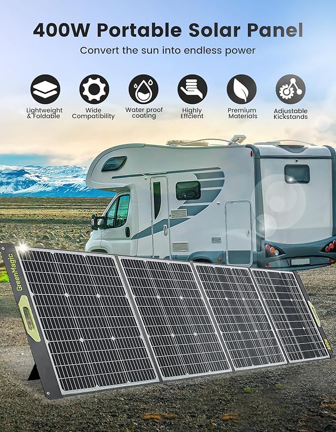 800W Portable Solar Panel 2pcs 400W Portable Solar Panels 39V 23% Efficiency Foldable IP67 Waterproof Adjustable Kickstands Off-Grid Power Smart Sunlight Alignment via Suncast for Camping RV