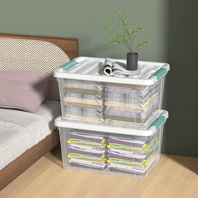 36 Quart Large Plastic Storage Boxes with Lids Clear Plastic Storage Totes 4 Packs
