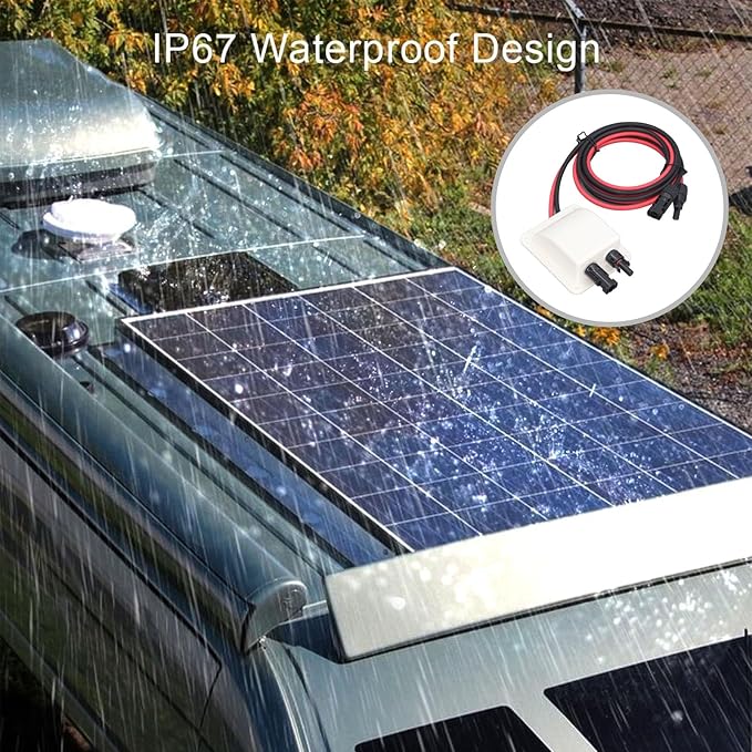 Walfront Solar Double Cable Entry Gland Pass Through Weatherproof Housing Plate Box with 2m 10AWG Extension Cord for Boats Yachts RV Roofs
