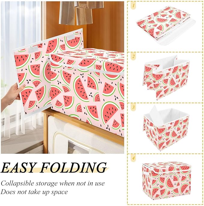 Watermelon Fruits Lidded Home Storage Bins Closet Storage Bins Foldable Oxford Fabric Storage Box for Home Bedroom Closet Office (16.5x12.6x11.8 in)