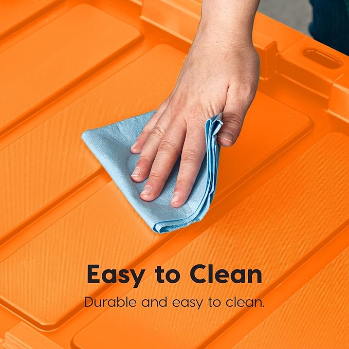 IRIS USA 3-Pack 27 Gallon Storage Bins with Lids |Made in USA| Heavy Duty Plastic Tote Containers for Truckbed Tool Box Organization Large - Orange