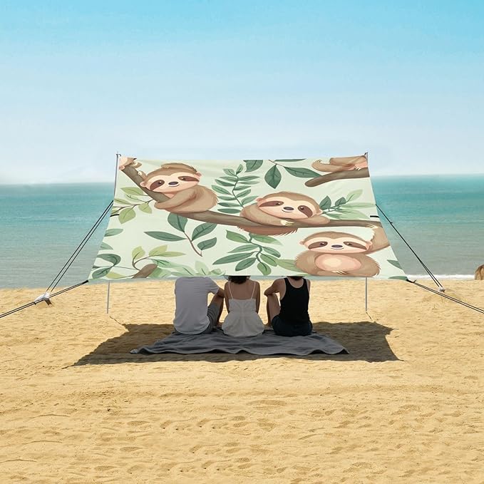 ALAZA Cute Baby Sloths Relaxing Beach Tent Sun Shelter Portable Canopy Sunshade for Outdoor Camping Picnics Backyard Fun 10x9 ft