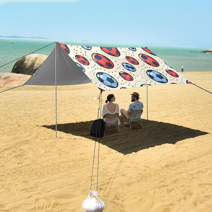xigua Soccer Beach Tent Sun Shelter with Carrying Bag - Silver Coated Oxford Fabric Beach Canopy for Beach Camping Fishing - Includes Windproof Ropes Sandbags &amp Stakes