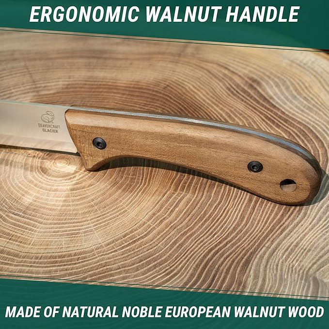BeaverCraft Bushcraft Knife Full Tang Fixed Blade for Camping &amp Hiking – Bush Knife Carbon Steel Blade with Leather Sheath – Camp Outdoor Knives Scandi Grind BSH2 Glacier