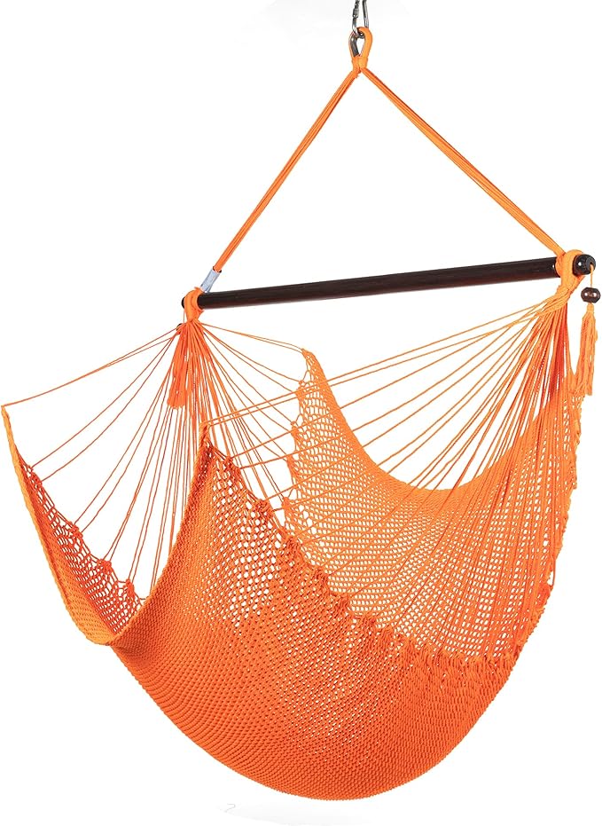 Large Caribbean Hammock Chair - 48 Inch - Polyester - Hanging Chair - Orange