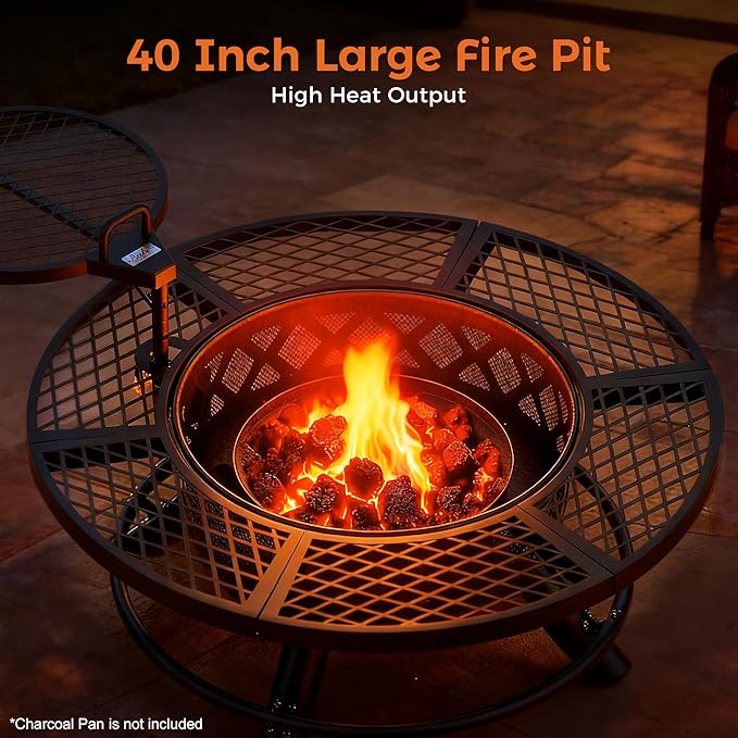 BALI OUTDOORS Fire Pit with Poker 40 inch Outdoor Fire Pit Patio Wood Burning Firepits for Outside with Grill