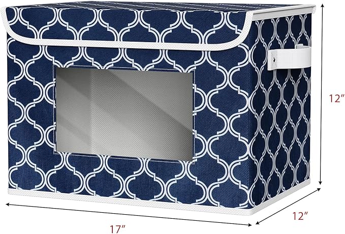 Univivi Fabric Foldable Storage Boxes [4-Pack] Large Collapsible Stackable Storage Bins with Lids Closet Organizers and Storage Cube Basket for Home Office Bedroom (Blue Lantern 17”x 12” x 12”)