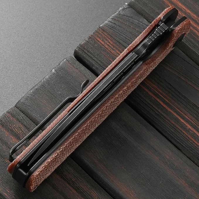 Sitivien ST131 Folding KnifeD2 Blade Micarta Handle EDC Tool Knife with Liner Lock for Outdoor Camping Hiking Fishing(Brown)