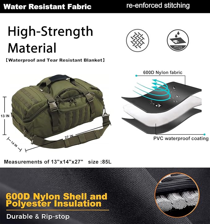Miramrax Travel Duffle Bag Backpack for Men - Large Tactical Bags Weekender Gym Bag for Overnight Traveling Military Workout Deployment Sports (Green 80L)