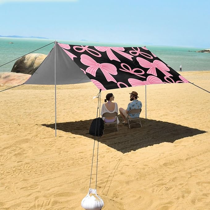 ALAZA Pink Bow Pattern Beach Tent Sun Shelter Portable Canopy Sunshade for Outdoor Camping Picnics Backyard Fun 10x9 ft