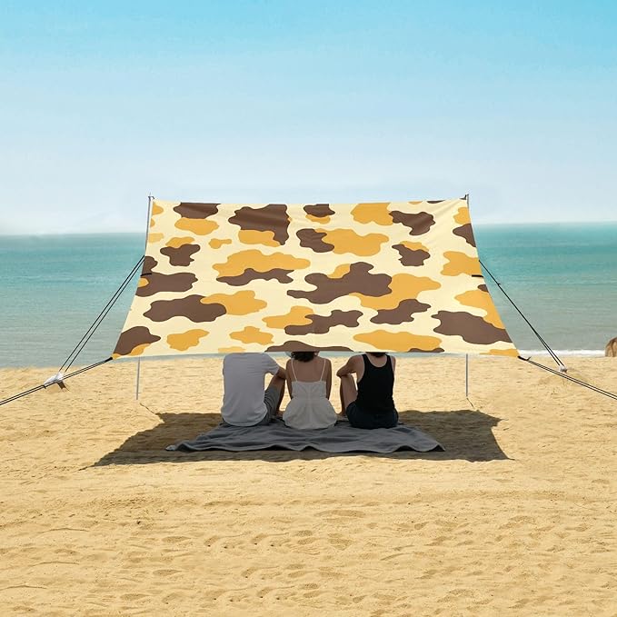 ALAZA Yellow Brown Cow Pattern Beach Tent Sun Shelter Portable Canopy Sunshade for Outdoor Camping Picnics Backyard Fun 10x9 ft