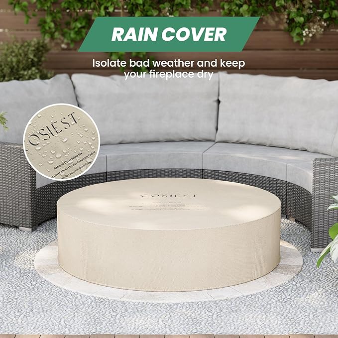 COSIEST 42 inch Outdoor Propane Fire Pit Coffee Table w Concrete Round Base Patio Heater Certified 50000 BTU Stainless Steel Burner Free Lava Rocks Rain Cover Wind Guard Tank Cover Gray