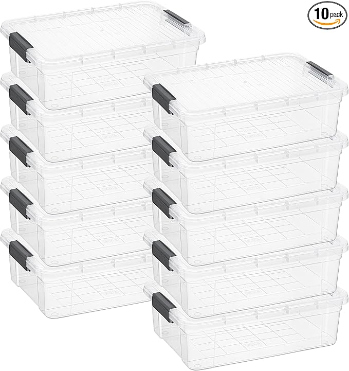 Superio Clear Storage Box with Lid 22.5 Quart Plastic Container Bins for Organizing Stackable Crates BPA Free Non Toxic Odor Free Organizers for Home Office School and Dorm 10 Pack
