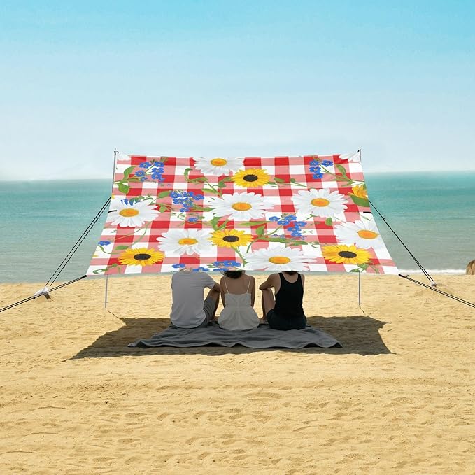 Beach Canopy with Windproof Ropes &amp Sandbags Beach Tent Sun Shade Sun Shelter for Camping Trips Fishing Backyard Fun or Picnics Floral