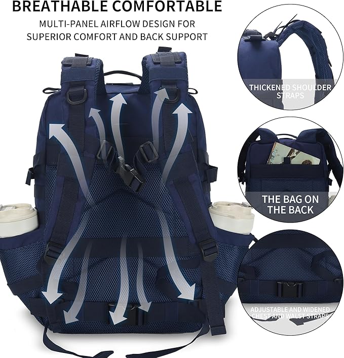 Sparklekle Military Tactical Backpack 45L 3 Day Assault Pack Waterproof Molle Hiking Rucksack for Men and Women (Blue)